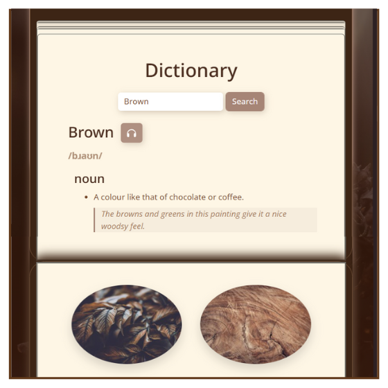 A snapshot of Sai's dictionary app