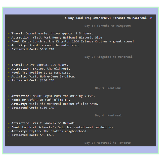 A snapshot of Sai's AI-powered travel planner
