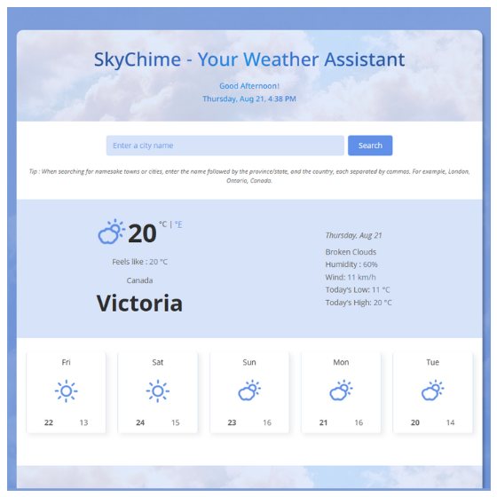 A snapshot of Sai's React weather app