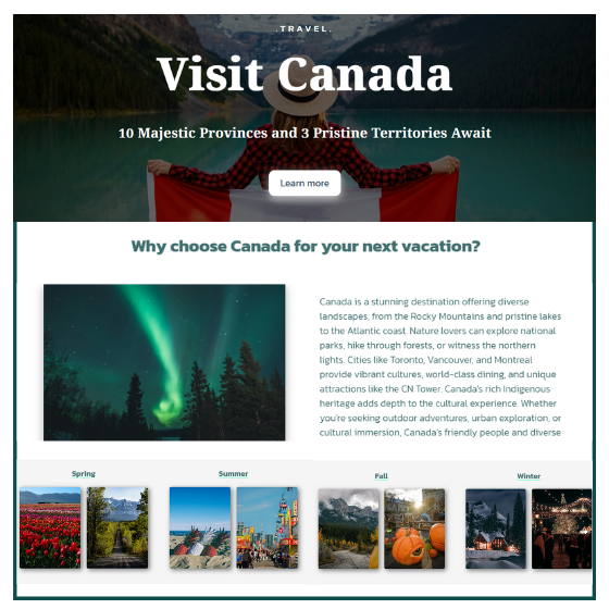 A snapshot of Sai's Canada travel website