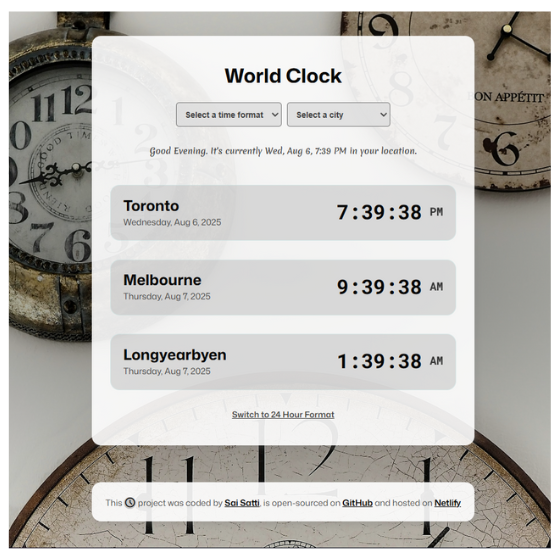A snapshot of Sai's world clock app